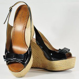Kate Spade  New York Black Patten Leather & Jute Wedge